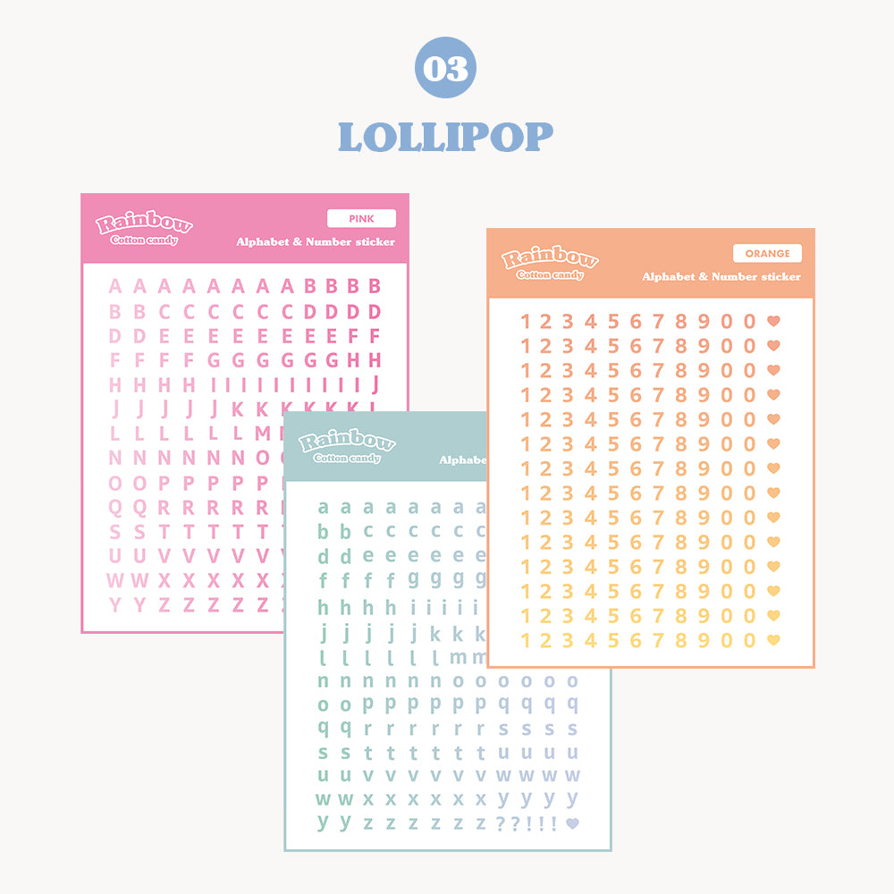 [Lucapad] Rainbow Cotton Candy Alphabet Number Goodnote Sticker